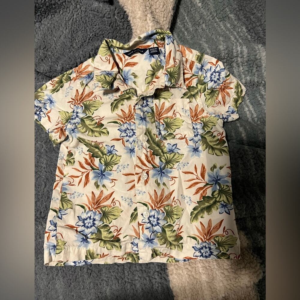Janie and Jack Boys Button Down Shirt 18-24M Floral Collared EUC
